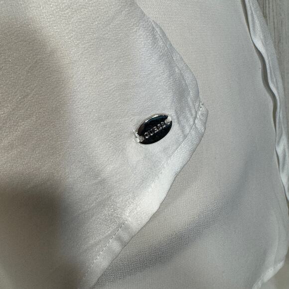 Guess Medium Bi-Level Top Sleeveless Sheer Lined Slits Rear Keyhole White Moon - Picture 8 of 10